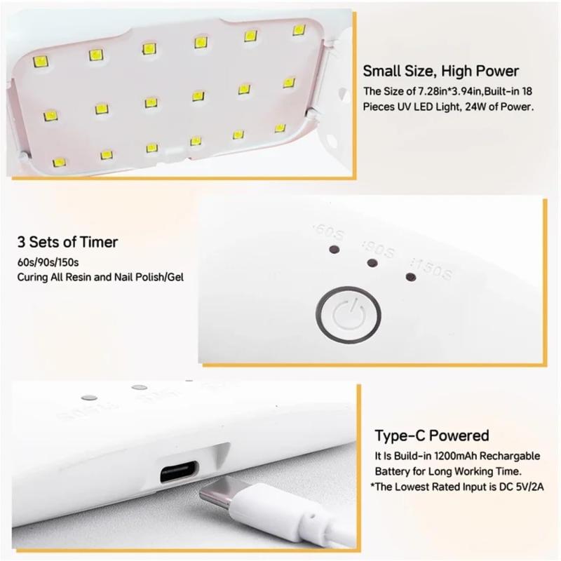 جهاز تجفيف الأظافر UV LED 24 واط قابل للشحن