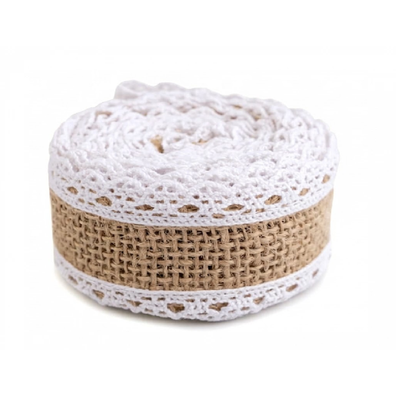 Jute Ribbon with Lace — Vintage Style | 1m Roll | Multiple Widths & Colors