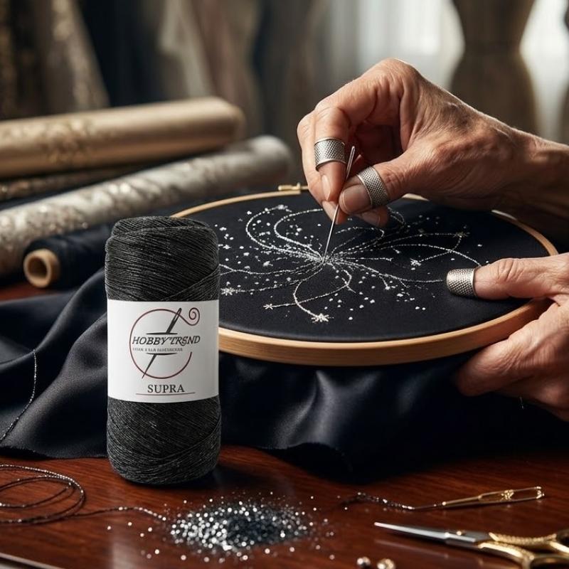 Hobby Trend Macrame Glitter Yarn — Black